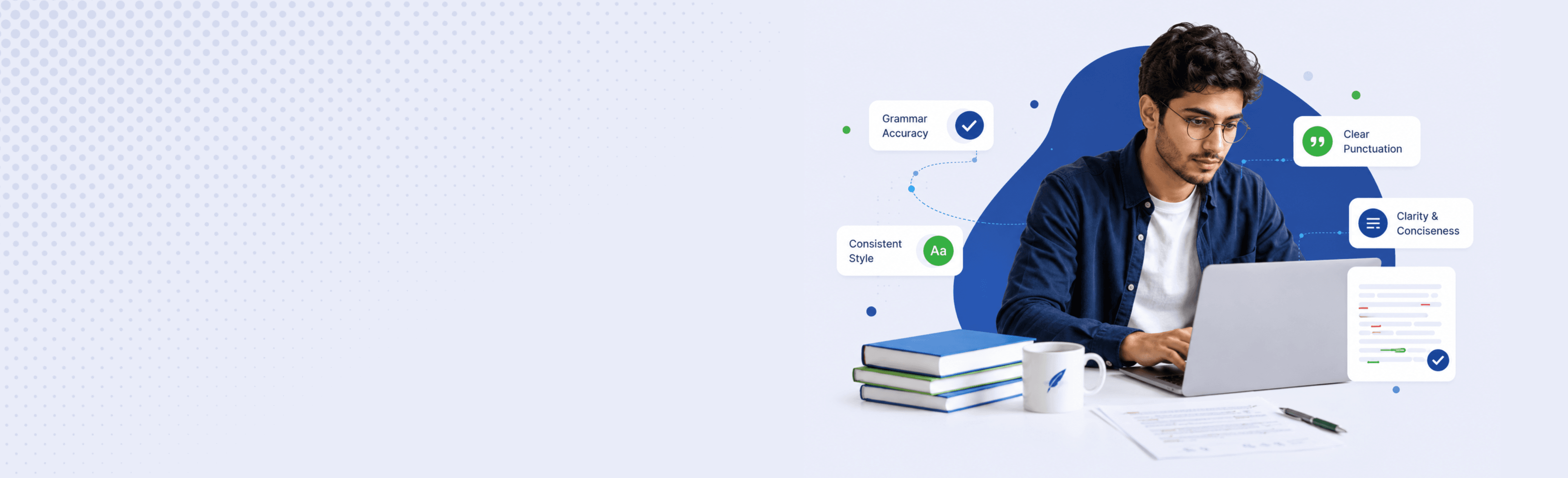 Editor reviewing a copy-edited document for grammar accuracy, punctuation, and clarity